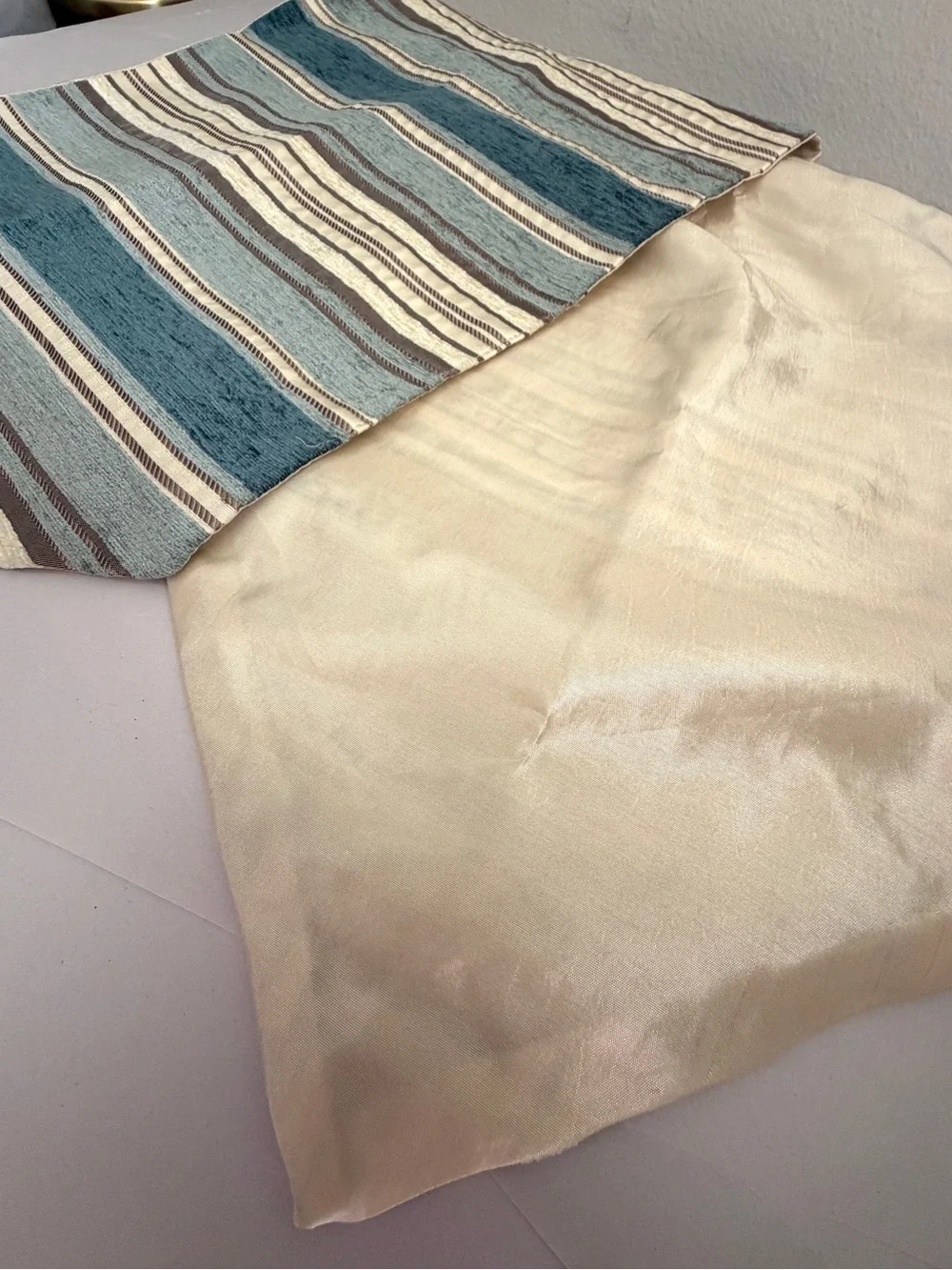 Table Runner Striped Satin Seascape Coastal Blues Cream Pointed 70